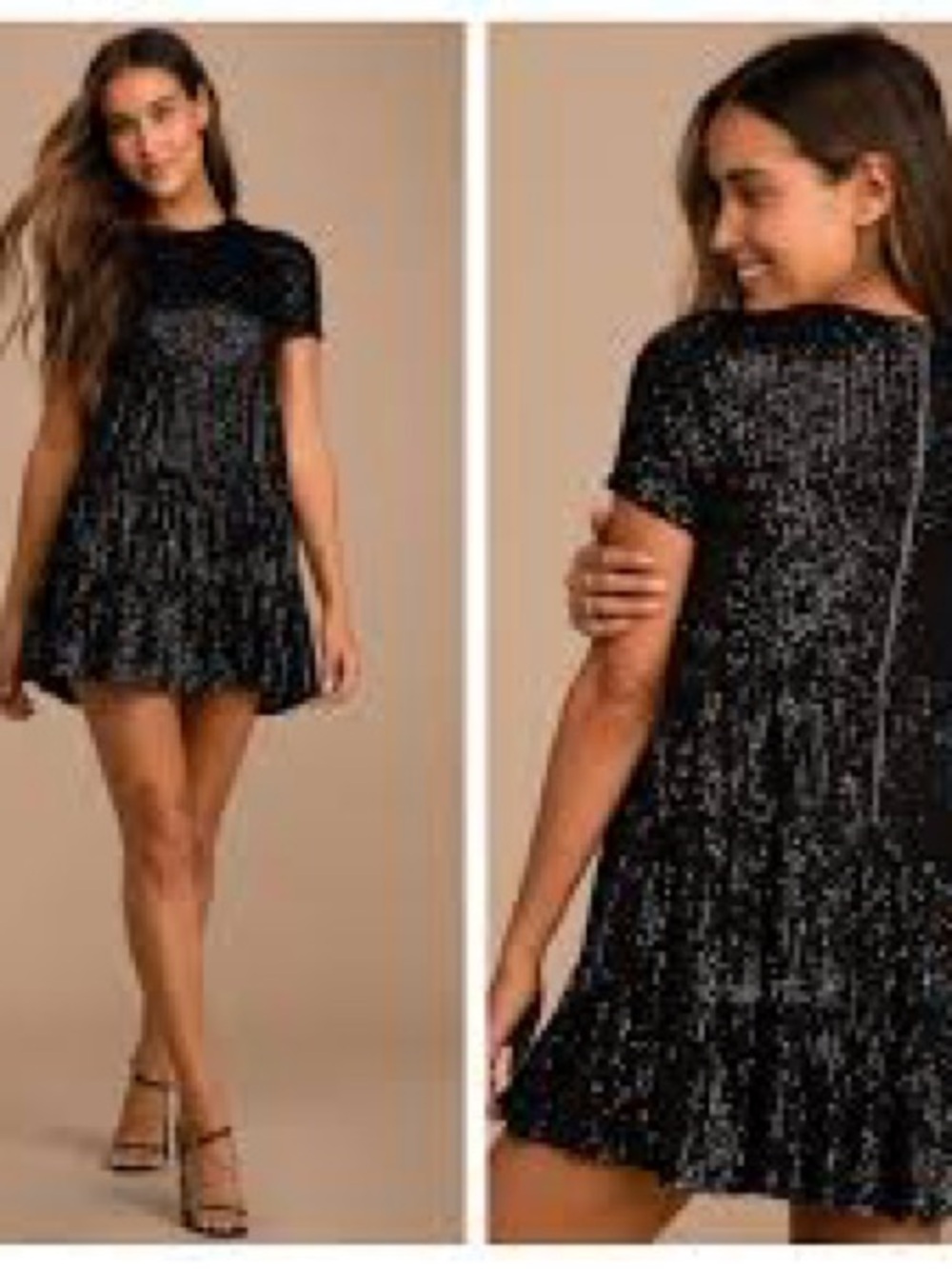 NEW Lulu’s medium Taking a Shine Black Sequin Tiered Mini Shift Dress party NWT